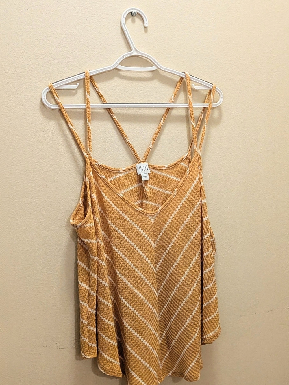 Peyton Jensen XL Striped Mustard Yellow multi-strand spaghetti strap Top